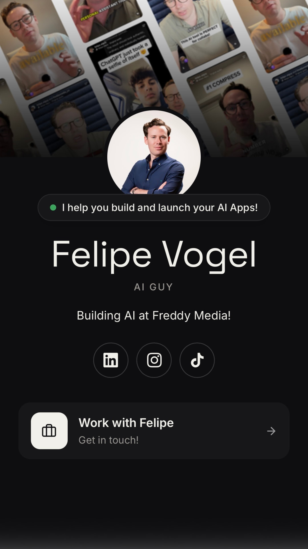 Felipe Vogel link-in-bio profile page built with Frddy